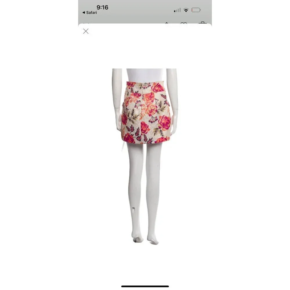 Le Superbe Floral High-Waist Mini Skirt Satin Lined Size 2 Cotton Blend $345 NWT